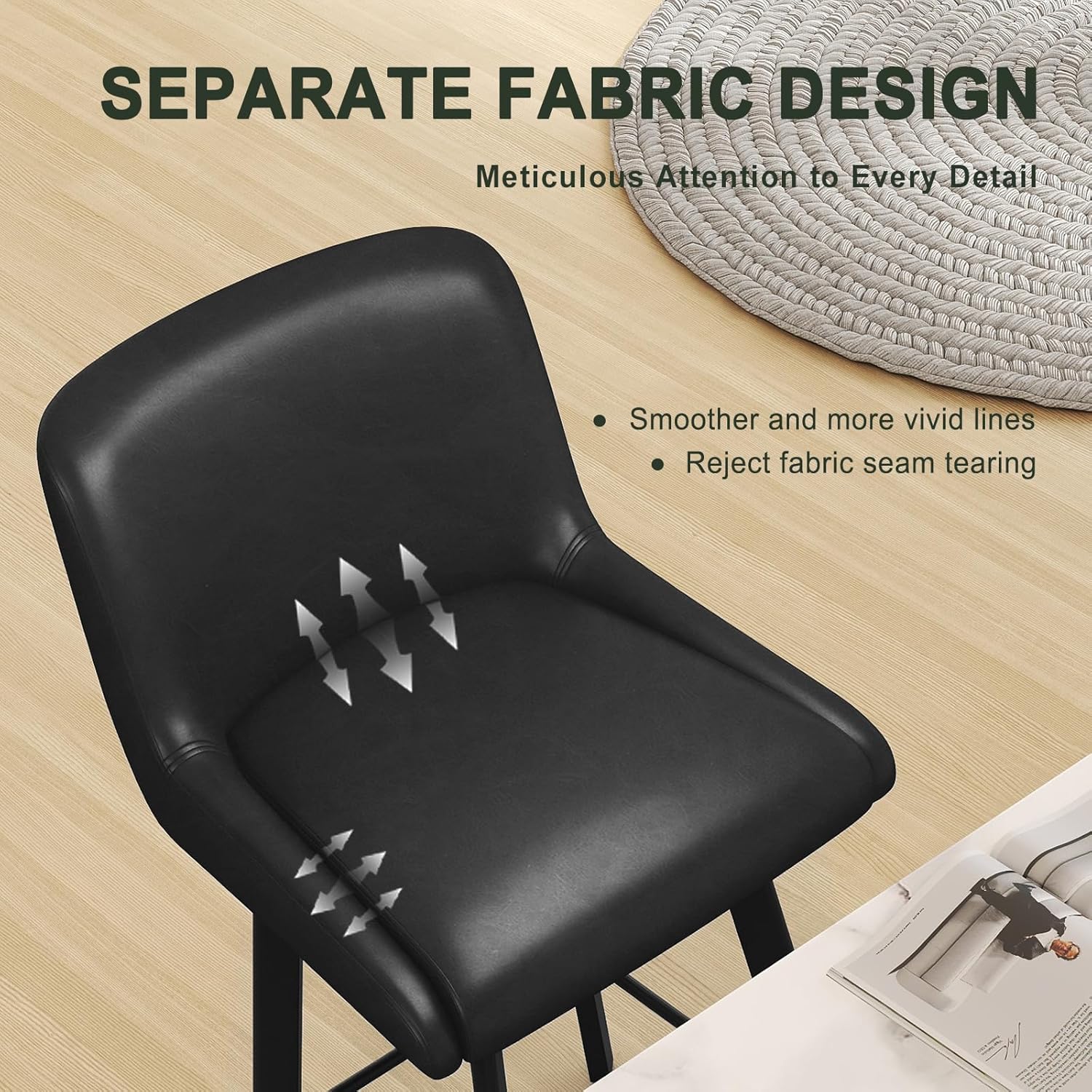 SAECKBERG Swivel Bar Stools, 26''H Upholstered Barstools with Backs, Modern Counter Height Bar Stool Chairs for Kitchen Island, Metal Legs (Black- Faux Leather, Set of 4-26" H)