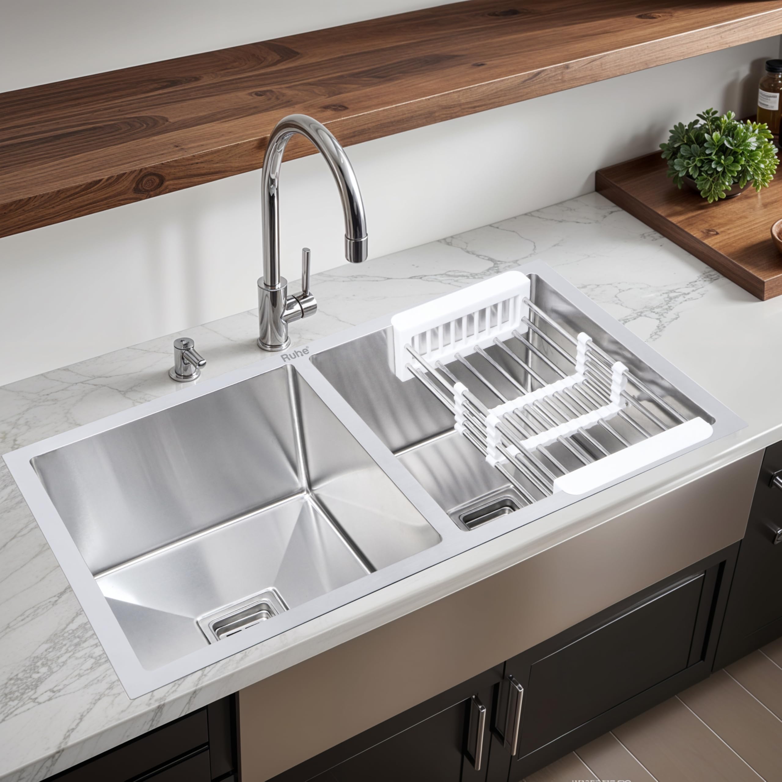 Ruhe Double Bowl Stainless Steel Kitchen Sink - Handmade & Durable -1