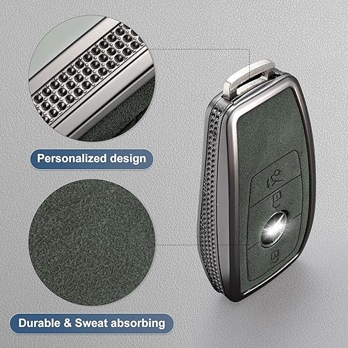 Miniatura 3 de YO&YOYE Compatible con funda de llavero Mercede con llavero protector de cuero para llave de Clase S Clase G Clase E 2020-2022 (modelo 3, verde)