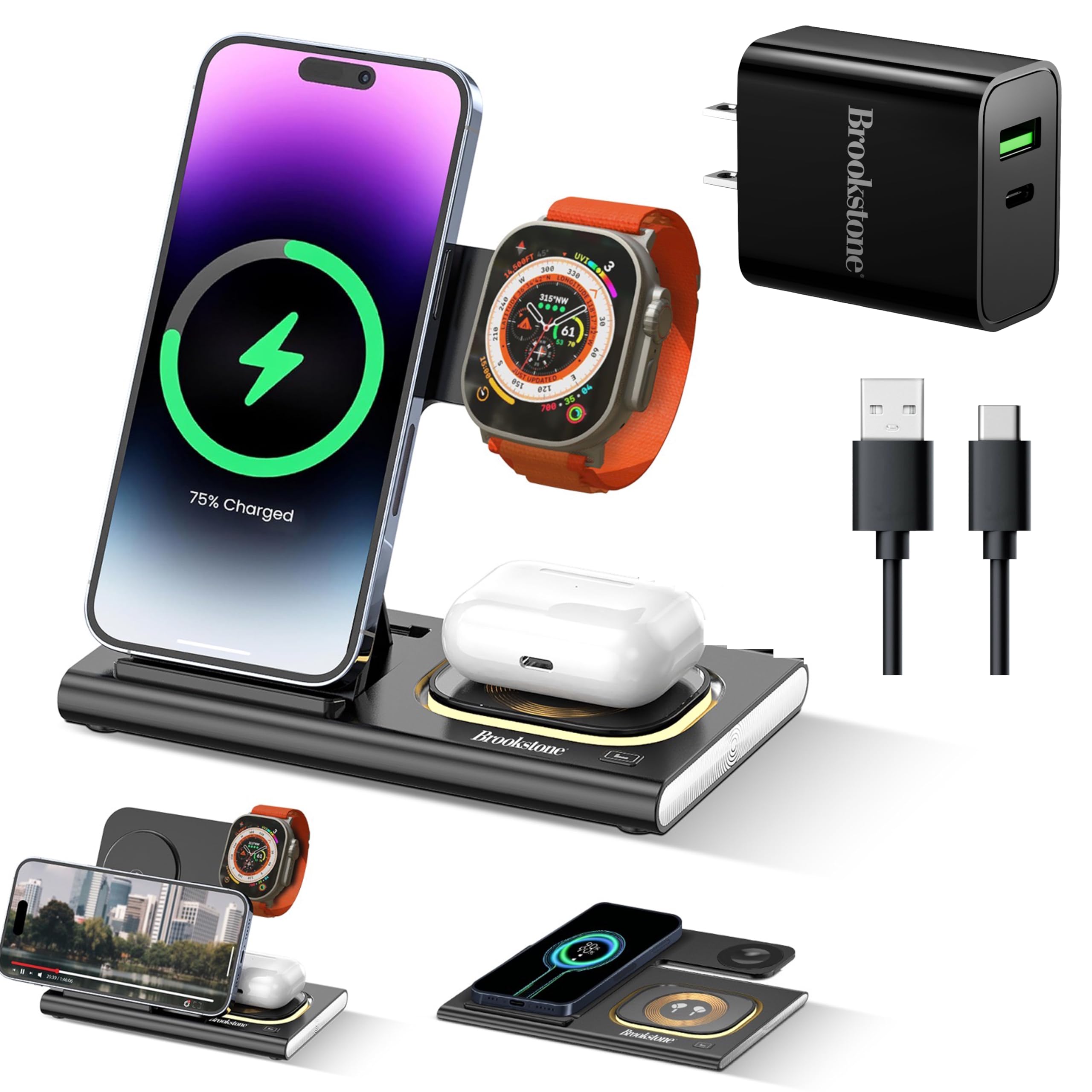 Wireless Charger Iphone 11 Pro Max Plus Airpods Brookstone 3-in-1