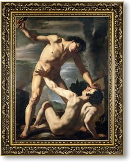 Vintage Framed Cain and Abel Confrontation Wall Art Canvas Print Oil Paintings Reproduction World Classics Artwork Middle Ages Art Print Decoration Living Room Bedroom Office (Retro Framed,12L x16W)