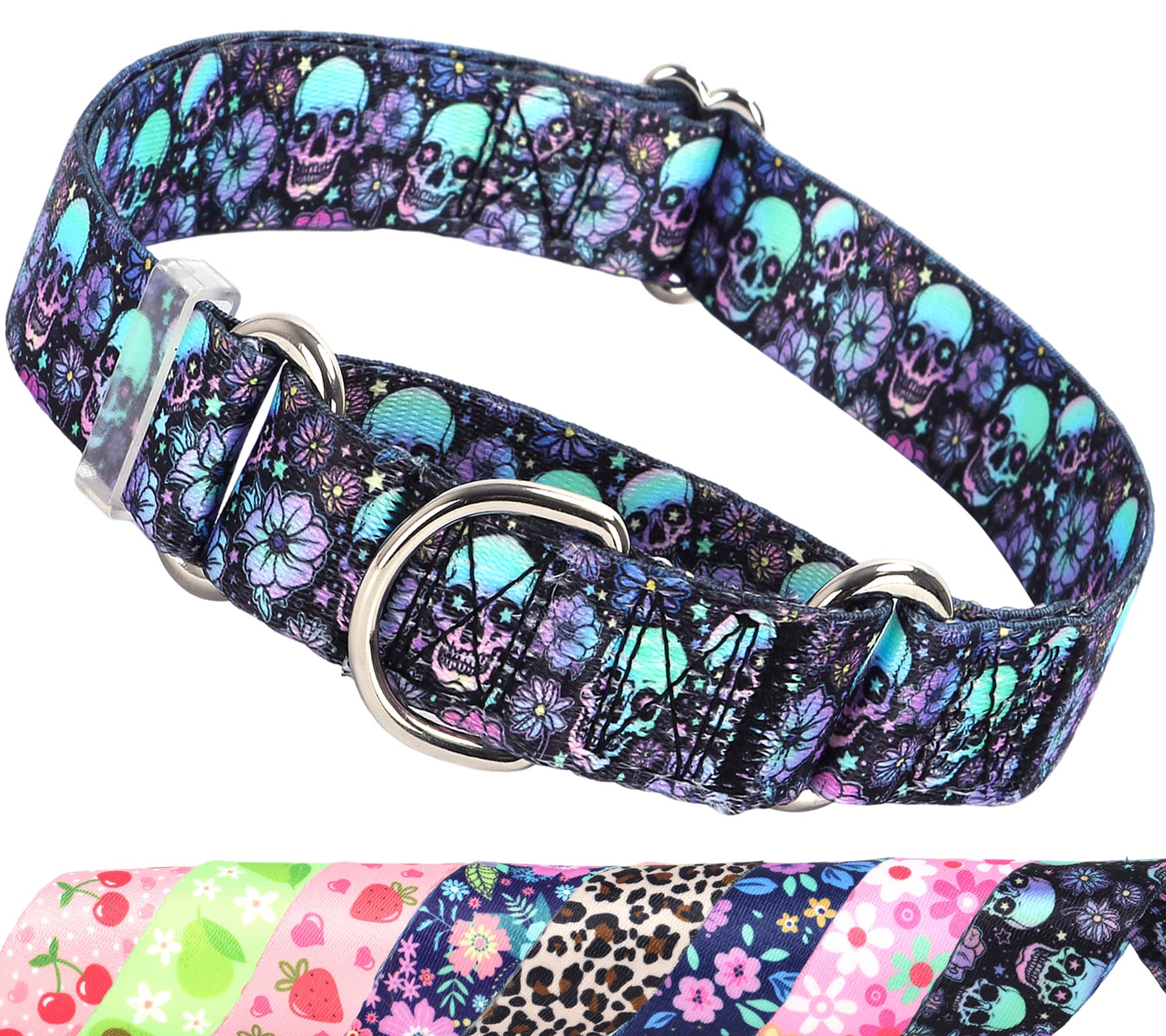 Skull Martingale Dog Collar for Large Breed Pet Dogs No-Slip Escape Proof Choke No Pull Cinch Soft Dog Collar for Male and Female Dogs No Buckle -for
