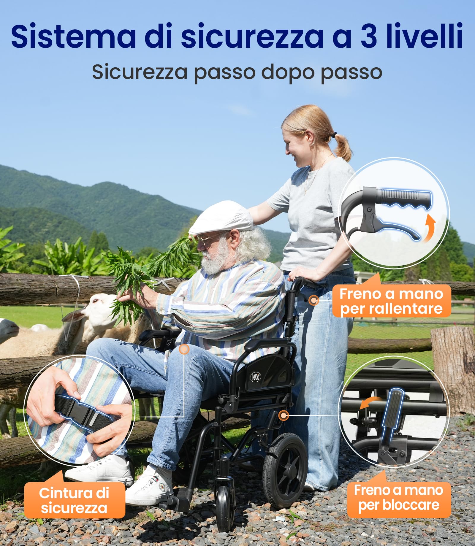 VOCIC Sedia a rotelle U11, pieghevole, leggera, 13 kg, sedia a rotelle per l'appartamento, pieghevole fino a 136 kg, seduta 46 cm, due freni, 30 cm, cuscino in rete 3D, sedie a rotelle strette