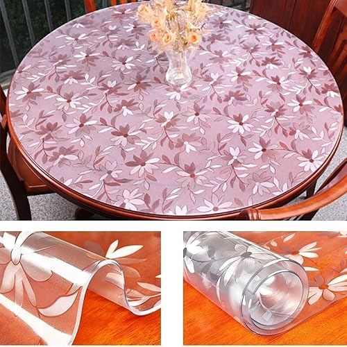 Miniatura 3 de Mantel redondo con diseño de flores Cosmos, protector de mantel transparente de plástico transparente a prueba de agua, fácil de limpiar, mesa de