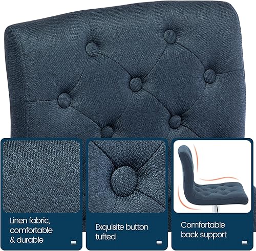 Miniatura 4 de Brage Living Taburete de bar de tela copetudo, taburete giratorio ajustable de altura de mostrador con respaldo, silla de bar tapizada sin brazos