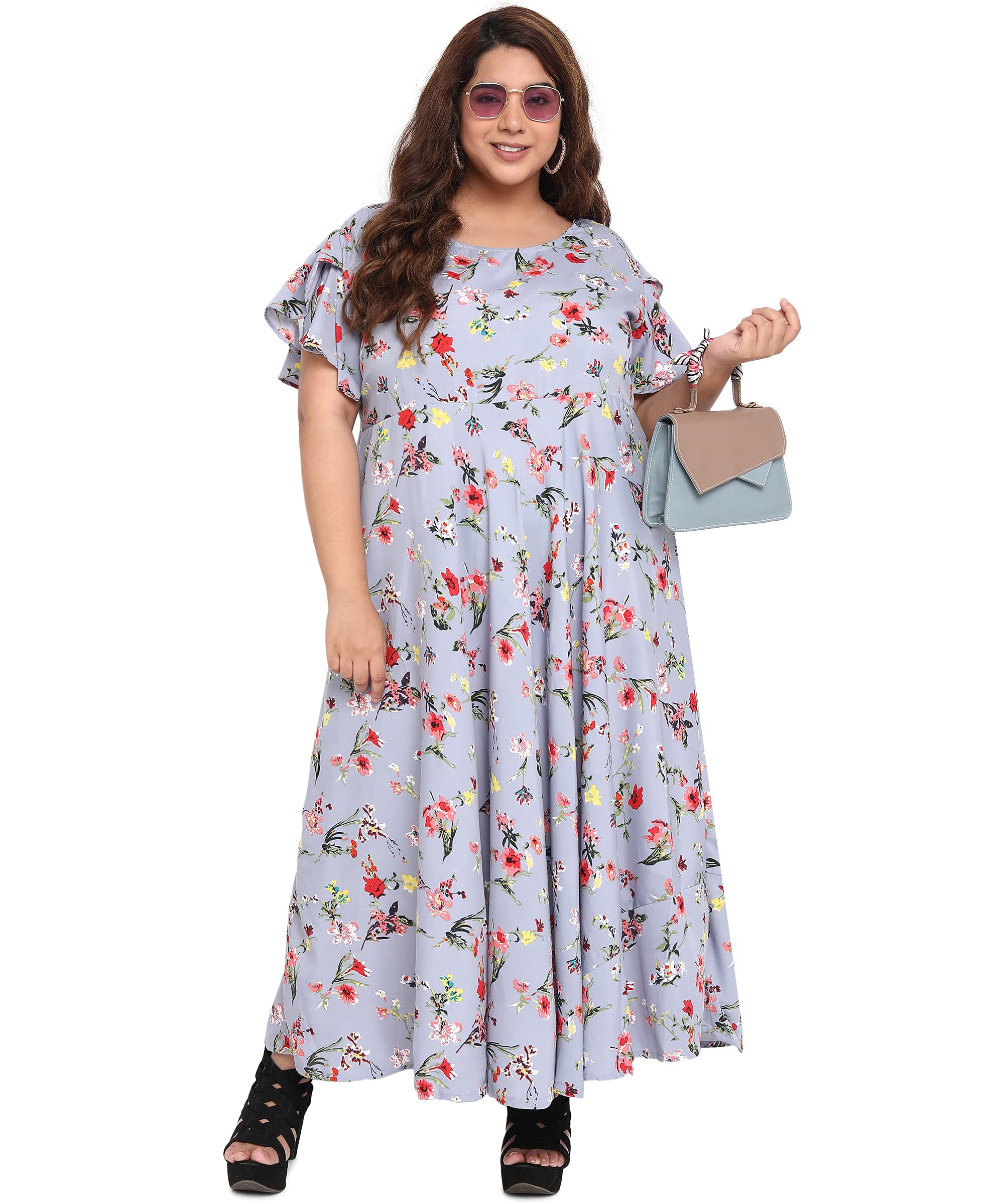 Oomph! Women's Western & Fusion Wear Crepe A-Line Maxi Plus Size Dress - Lavender Purple - Od245_3Xl