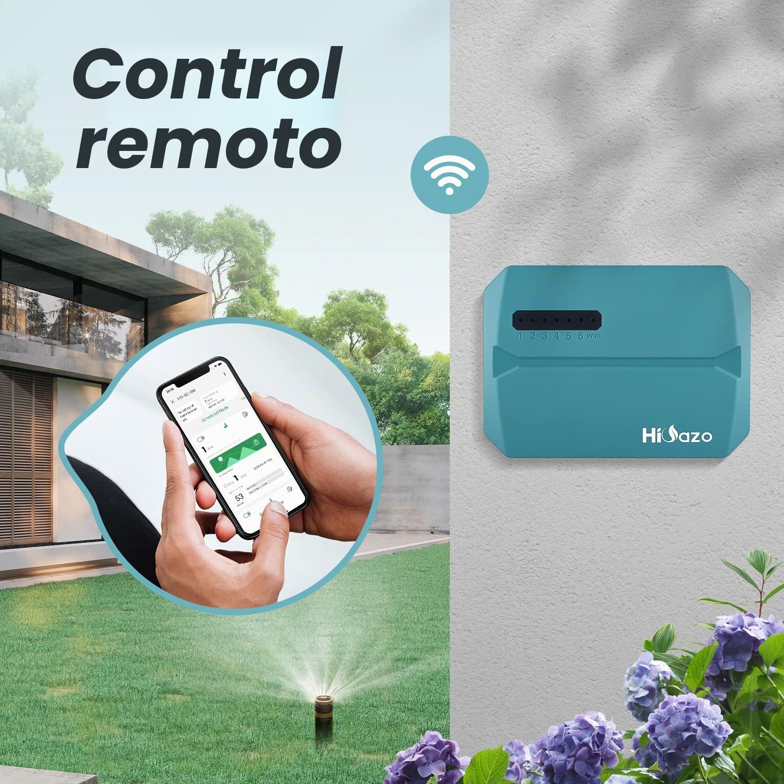 Programador riego WiFi, 6 Zonas sistema de riego, Riego Automatico para Jardín, Temporizador de Riego, control de APP, Ajuste Estacional, Sensor de lluvia compatible, HO-SC-6W
