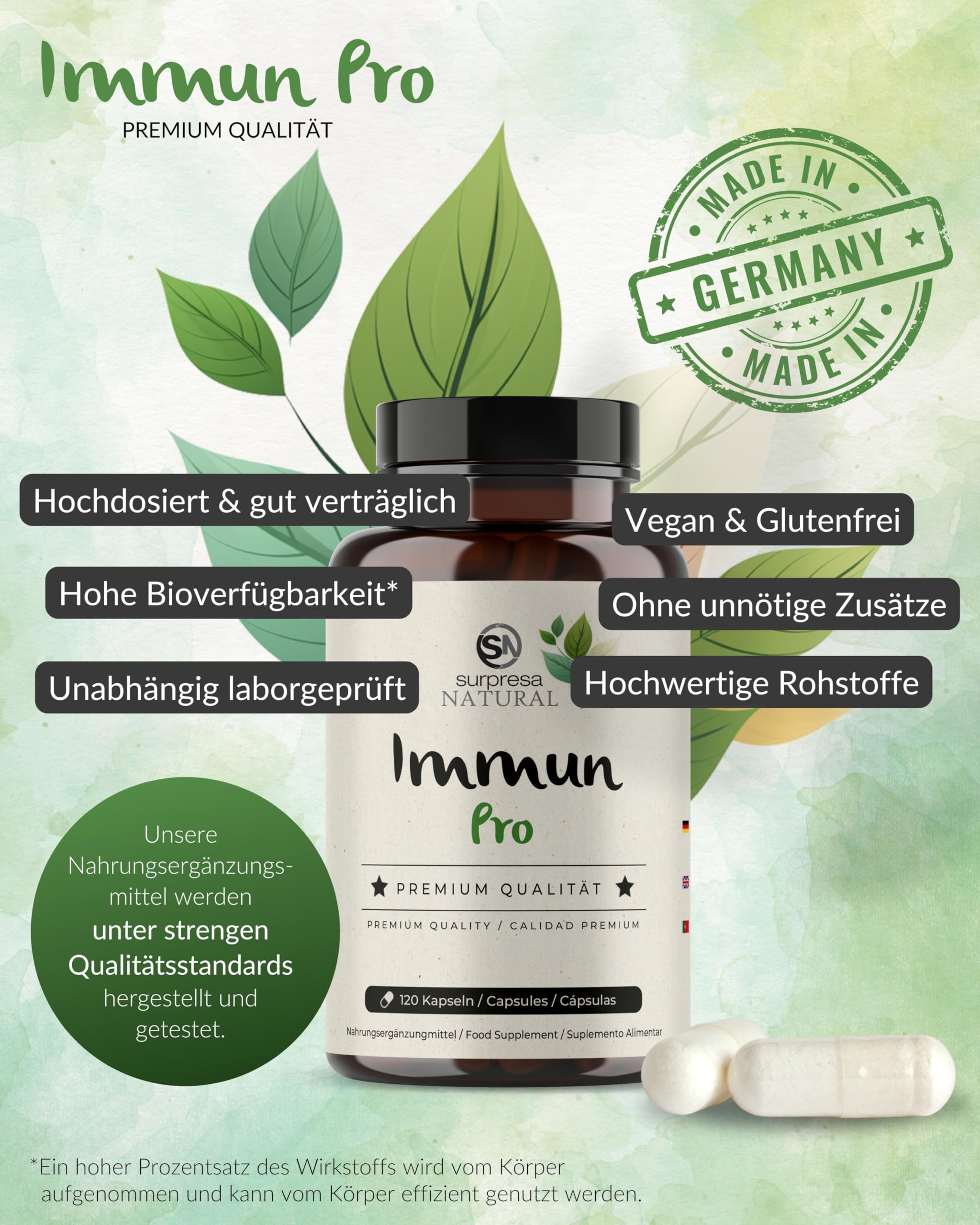 12 in 1 Immun Pro I 5x 120 Kapseln I Multivitamin Booster hochdosiert I Vitamin A, B6, B9, B12, C, D, Eisen, Kupfer, Selen, L-Histidin, Astragalus & Zink I vegane Multivitamin Kapseln