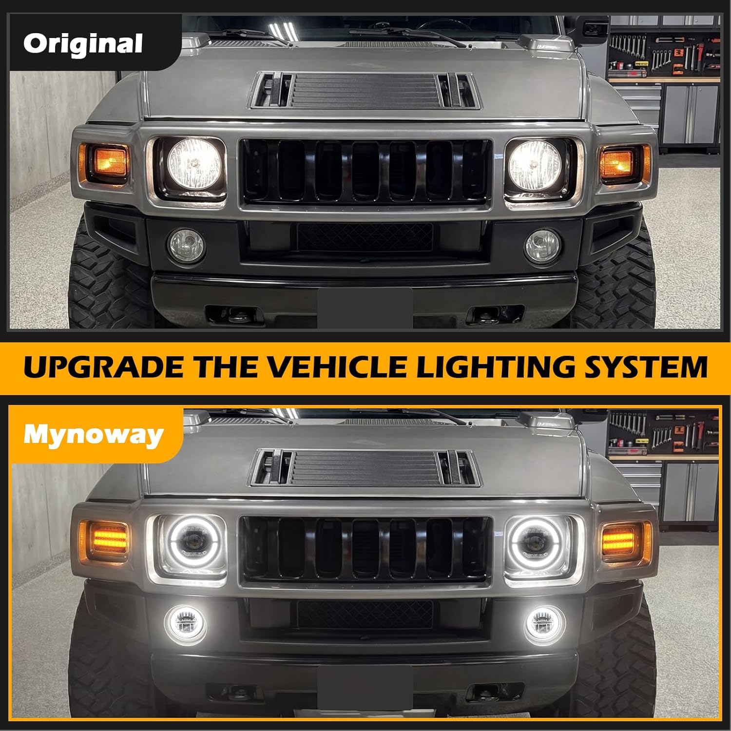 7 Inch LED Headlights Compatible with H2 2003 2004 2005 2006 2007 2008 2009 White Halo Ring Daytime Running Lights Hi/Low Sealed Beam OE:15269178 15269179