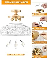 Vista 8 de Lámpara de Techo Semiempotrada, Accesorio de Iluminación de Techo Dorado Grande de 12 Pulgadas, 3 Luces con Globo de Vidrio Estilo Casa de Campo