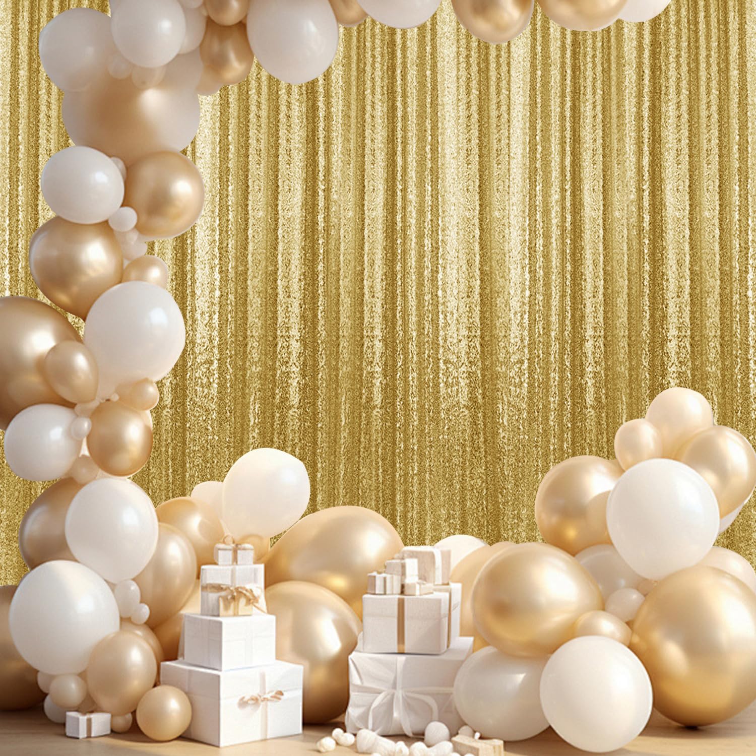 Lot de 2 rideaux à paillettes dorées de 2,4 m, pour photographie, décoration de fête de mariage