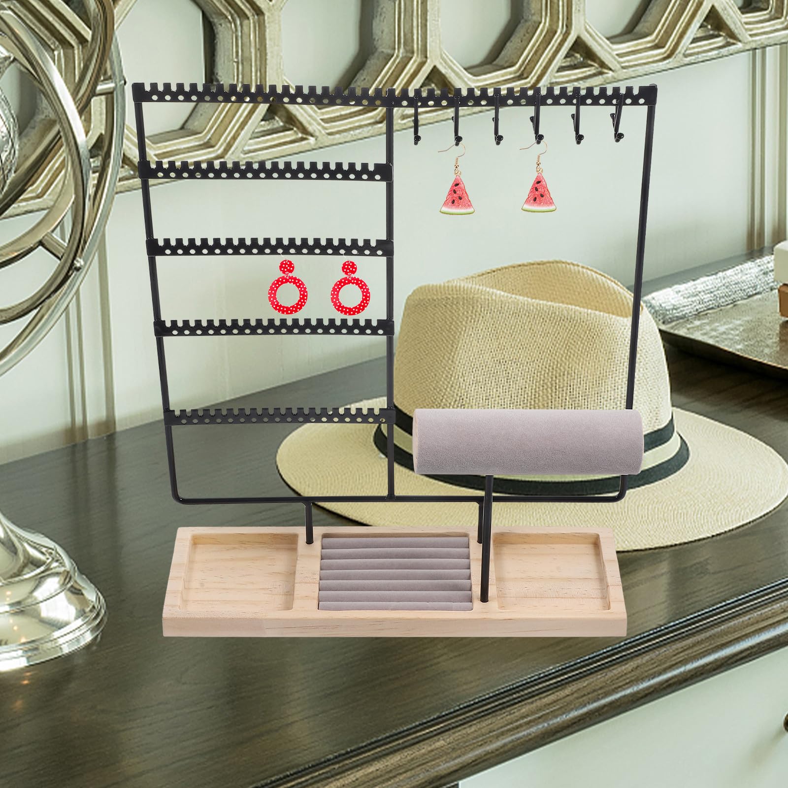 Espositore Gioielli con Base Organizer per Collane e Bracciali Supporto Stabile per Gioielli da Design Nero
