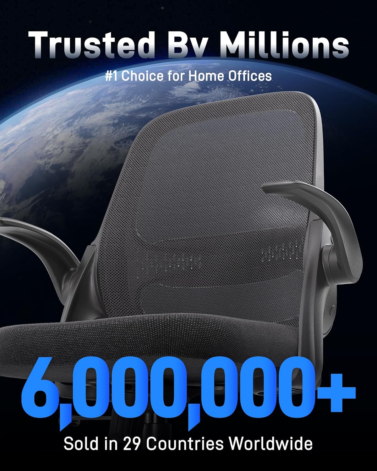 Ergonomic Mesh Office Chair for Home Office, Flip-Up Arms, Breathable Mesh Back & Thick Seat Cushion, Swivel Rolling Computer Desk Chair, BIFMA Certified, Supports 300 lbs (Black Frame/Black Seat) - Image 4