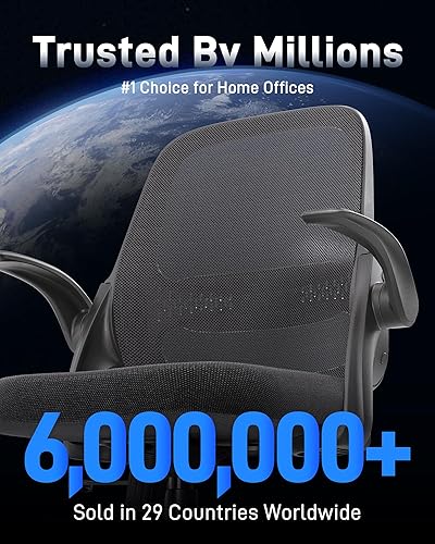 Miniatura 5 de Silla de oficina ergonómica de malla para oficina en casa, brazos abatibles, respaldo de malla transpirable y cojín de asiento grueso, silla de