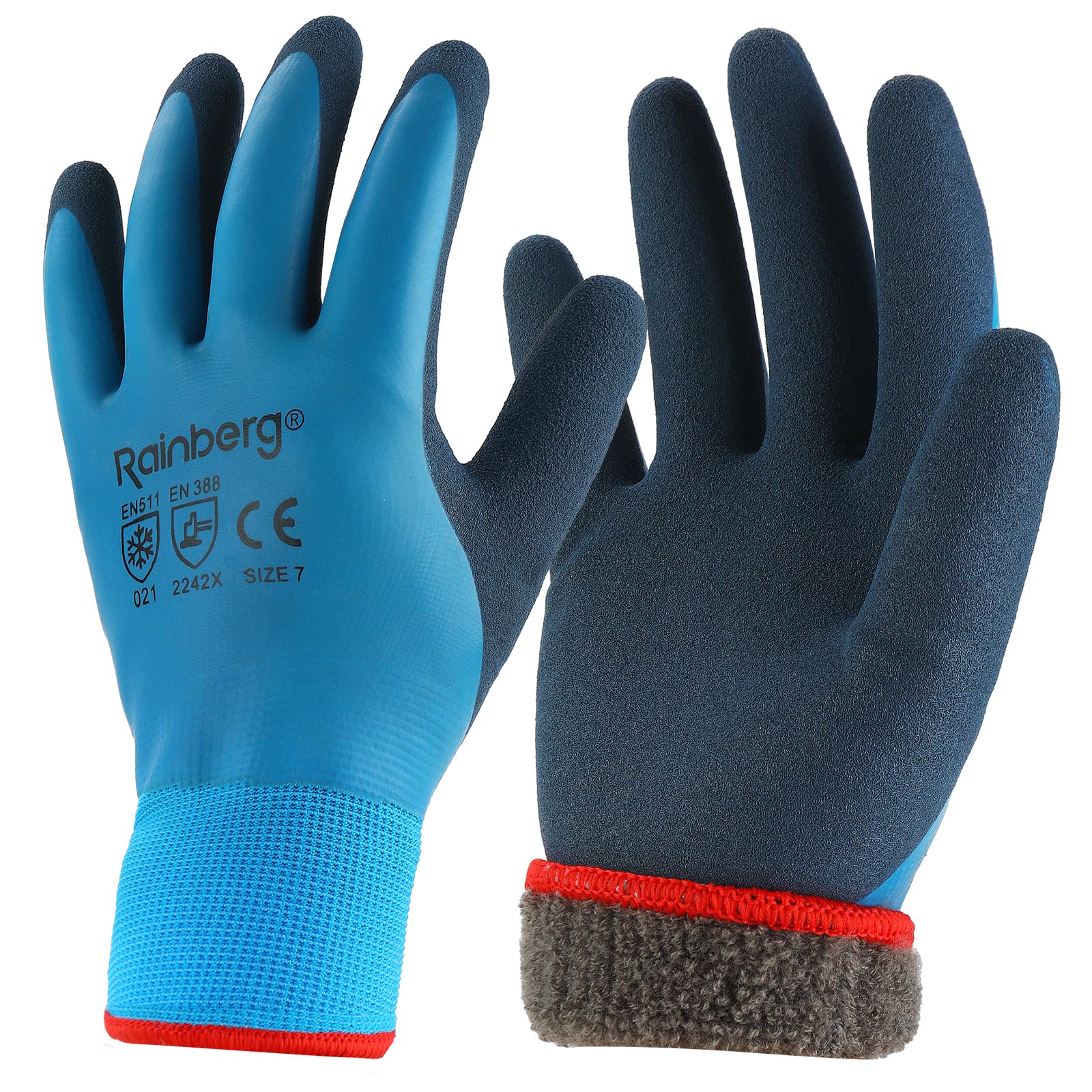 Rainberg 1 Pair Waterproof Thermal Winter Work Gloves, Fleece Liner Insulated Warm for Cold Weather, Safety Gloves with Superior Grip, Outdoor Gardening, Car Washing, Fishing, Multipurpose (Blue, S)