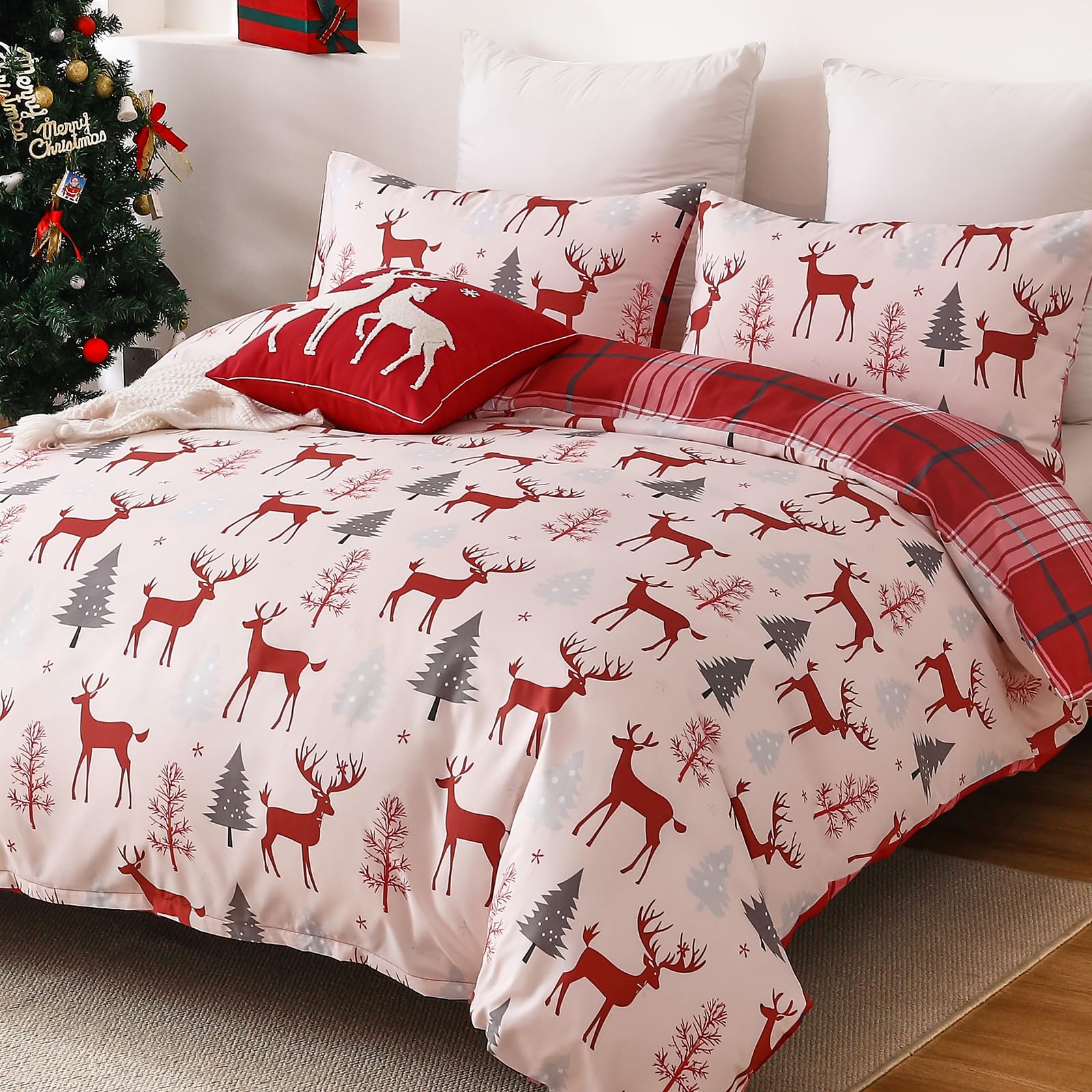 Set Copripiumino Natalizio Regalo Set,Tema Buon Natale Microfibra Copripiumino con Federe, per bambini e bambine Set di Biancheria da Letto Decorazione Natalizia per Interni (220x240cm, Natalizio E
