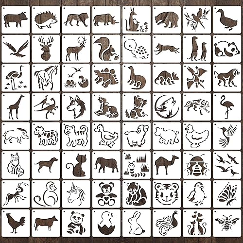 64 Piezas de Plantillas para Pintar, Plantillas de Animales Pequeñas Reutilizables, Plantillas de Arte y Manualidades para Pintar sobre Madera,