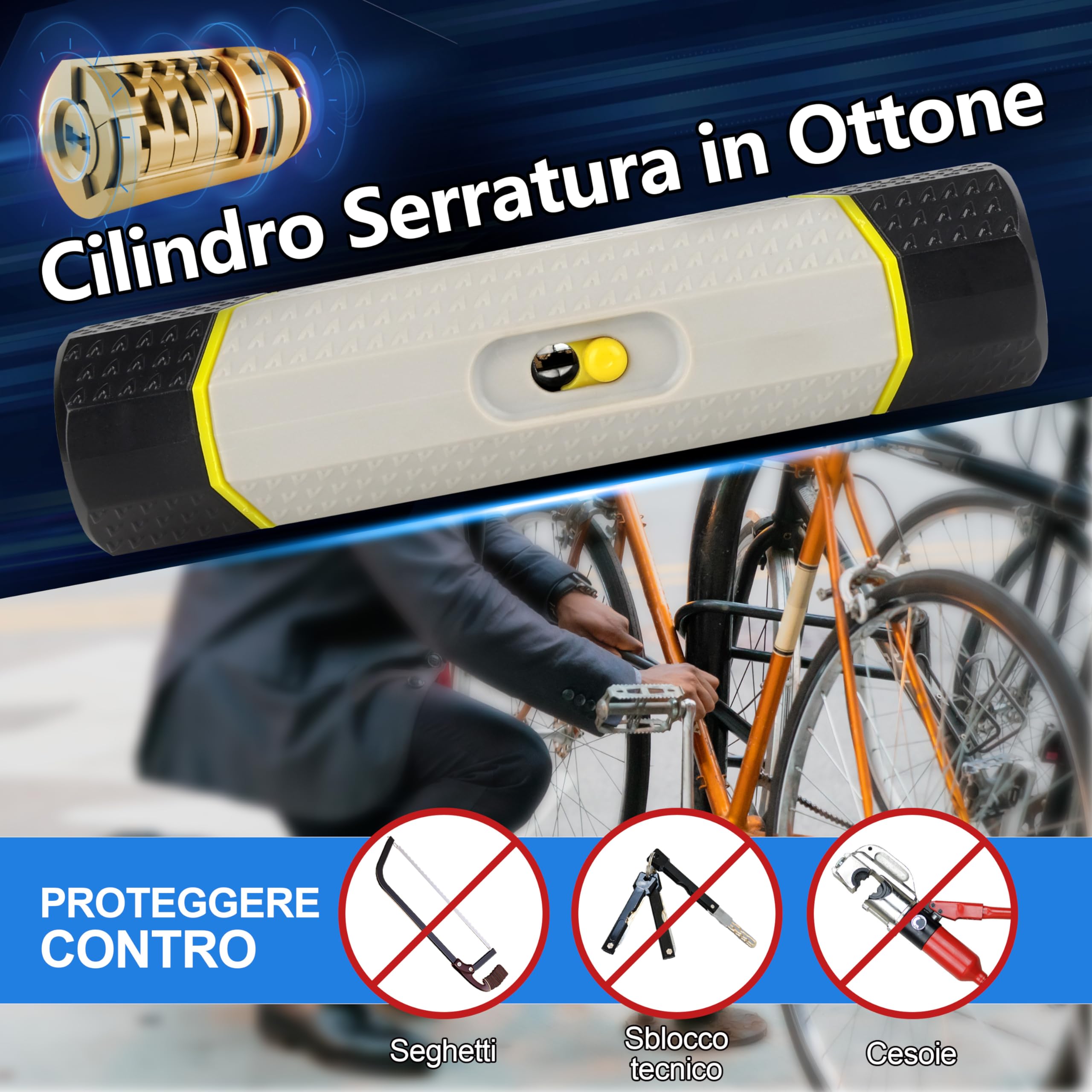SUNYA Lucchetto per bicicletta, 14mm antifurto a U e cavo 12mm x 1,5m. Livello di sicurezza 7/10, offre un alto livello di protezione. 1 supporto di montaggio.