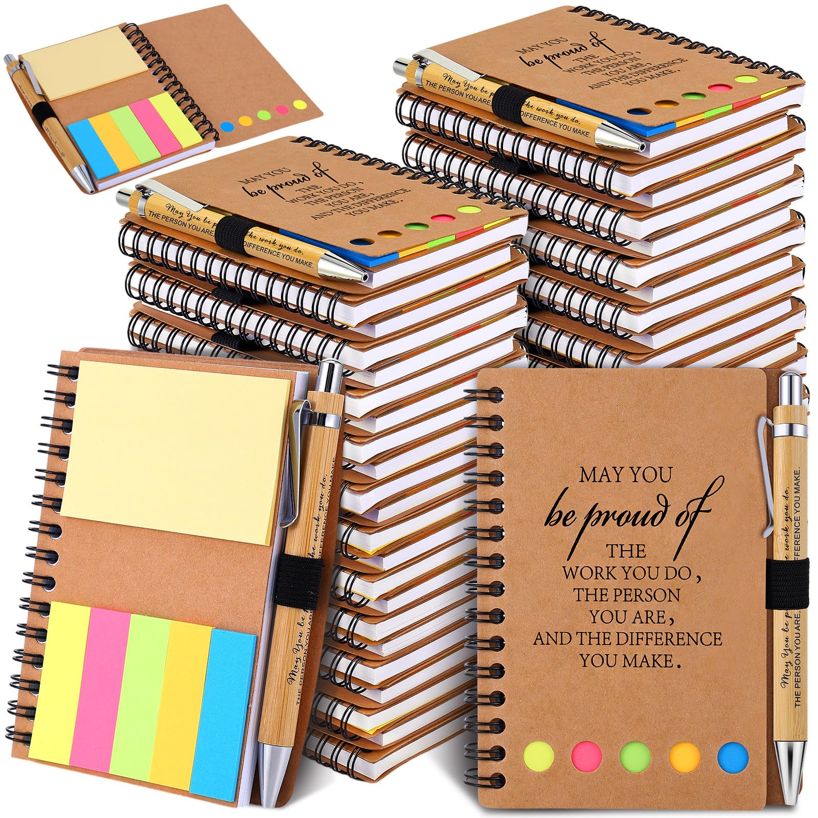 20 Sets Employee Appreciation Gifts Encouragement Inspirational Spiral Notebooks with Sticky Notes Notepads Thank You Bamboo Ballpoint Pens for Nurse