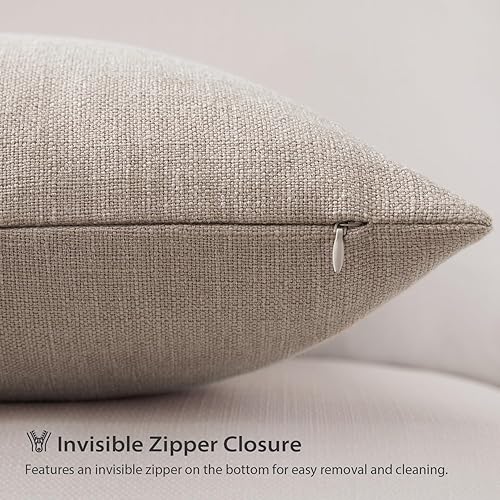 Miniatura 7 de Meekio Juego de 2 fundas de almohada de color camello jaspeado de 18 x 18 pulgadas, fundas de almohada decorativas de lino con estilo bohemio y