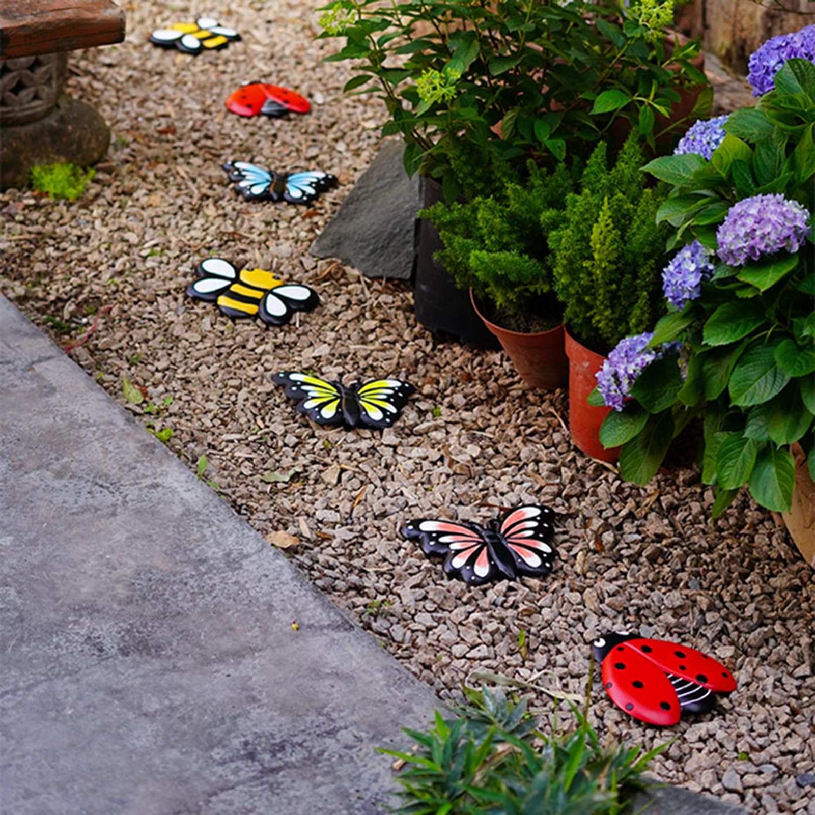 Kamienie ogrodowe, Motyl Pszczoła Biedronka Modelowanie Zewnętrzna Ścieżka Krajobraz Dekoracja, Zabawna Słodka Wymiarowa Kamienna(Ladybugs)