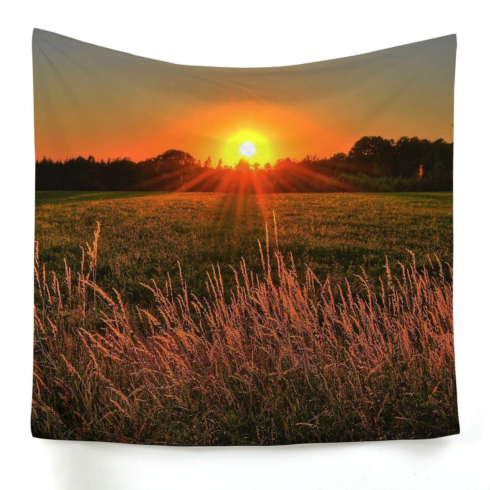 Tapisserie murale multicolore en tissu paysage ensoleille