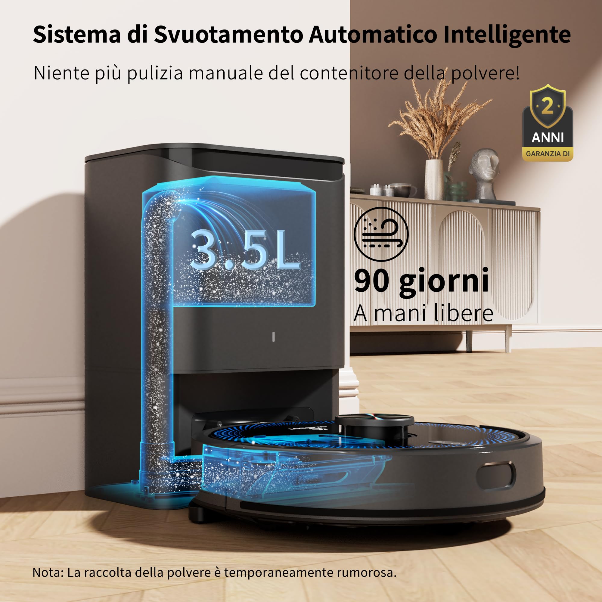 V2 Upgrade Robot Aspirapolvere Lavapavimenti con Stazione, Raccolta Automatica della Polvere 3.5L, Autonomia 120min, 4000Pa, Navigazione Laser 3D, Controllo APP & Alexa & Google