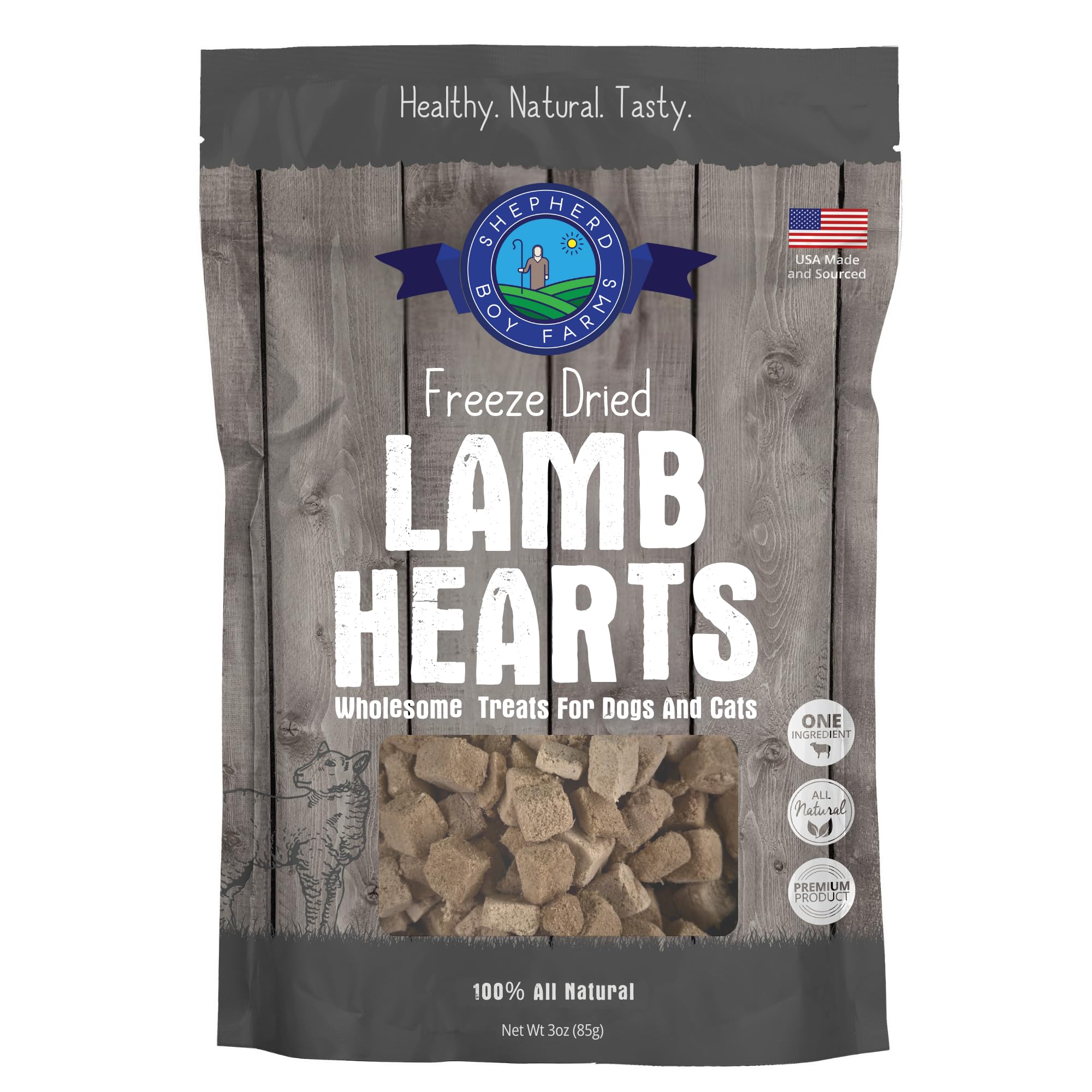 Shepherd Boy Farms Freeze Dried Dog and Cat Treats, Lamb Heart, All Natural Single Ingredient Freeze-Dried Dog Treat & Snacks, Made in USA, High