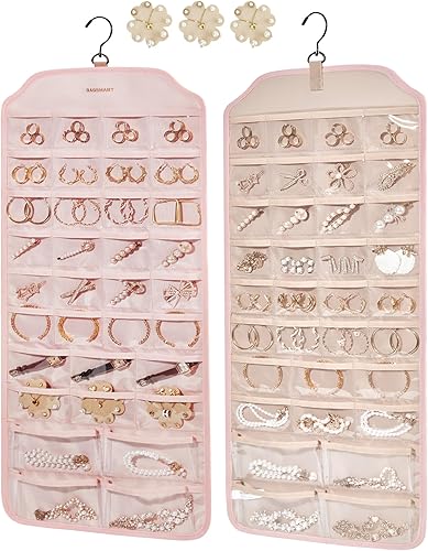 BAGSMART Organizador colgante de joyas, organizador de accesorios, organizador de aretes de 68 bolsillos para sostener joyas en la pared, extra