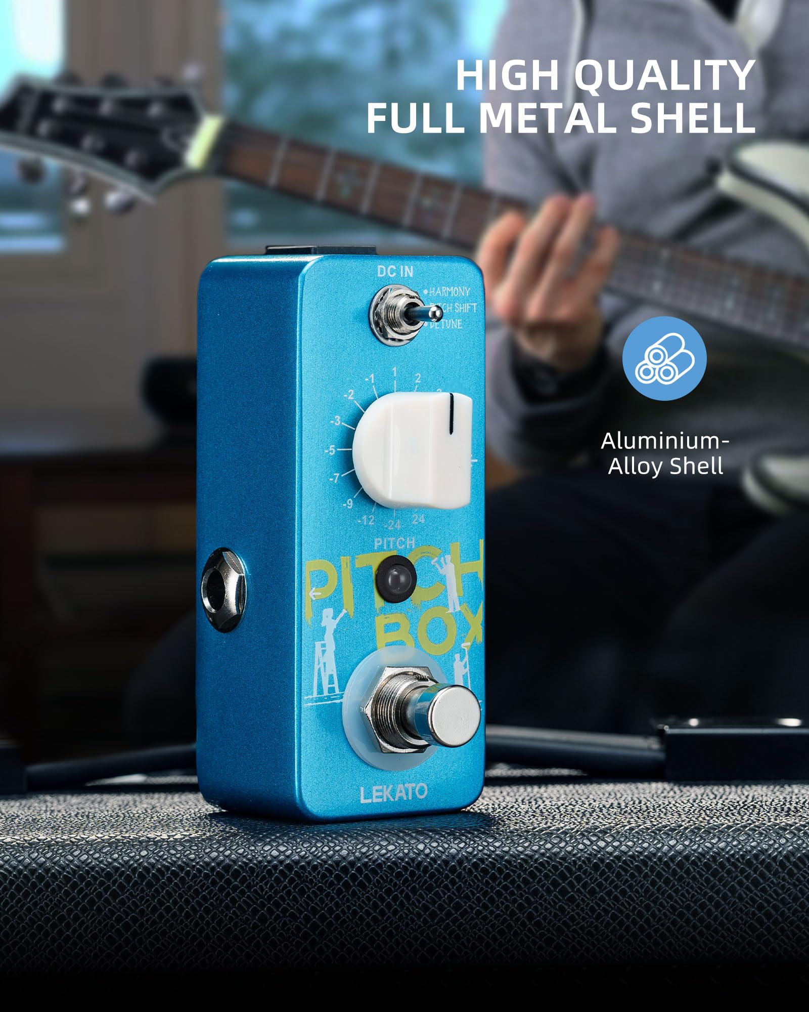 LEKATO Mini pedale Pitch Shifter, Harmonizer Pedale Chitarra Pitch Box Harmonizer Digital Octave Guitar Drop Pedal, True Bypass, Effetti per chitarra elettrica e basso