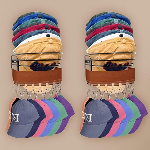 NAVRIOS - Paquete de 2 organizadores de sombreros de metal para pared con 20 ganchos de clip, perchas para gorras de béisbol, estantes para colgar