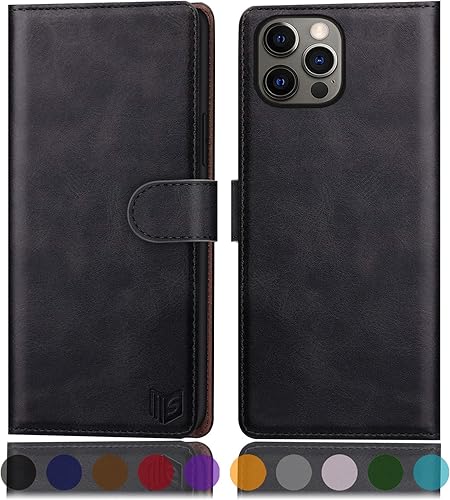 SUANPOT Bloqueo RFID para iPhone 1212 Pro de 61 pulgadas con funda tipo cartera para tarjetas de crédito funda de piel sintética con tapa para