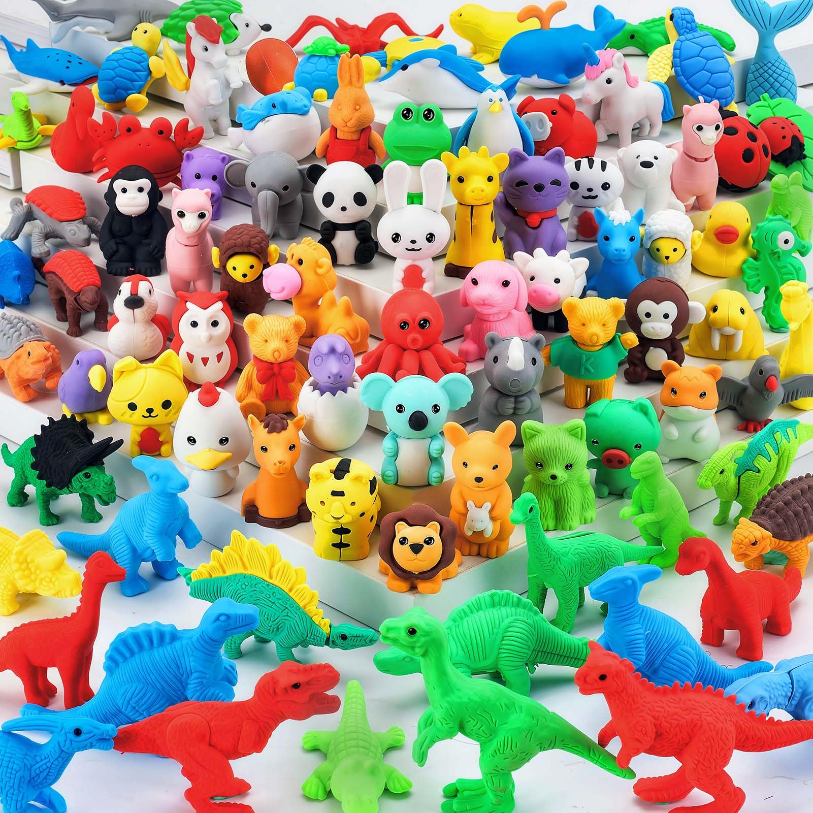 URSKYTOUS 91Pcs Animal Erasers Desk Pets for Kids,Classroom Prizes | Bulk Pencil Puzzle Erasers for Back to School ,Treasure Chest ,Goodie Bag Stuffers ,Easter Egg Fillers ,Stocking Stuffers