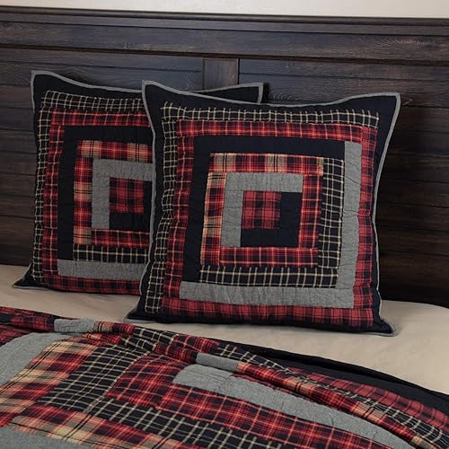 VHC Brands Rustic & Lodge Cumberland - Accesorio de ropa de cama acolchado, funda europea, 26 x 26 pulgadas, color rojo chile
