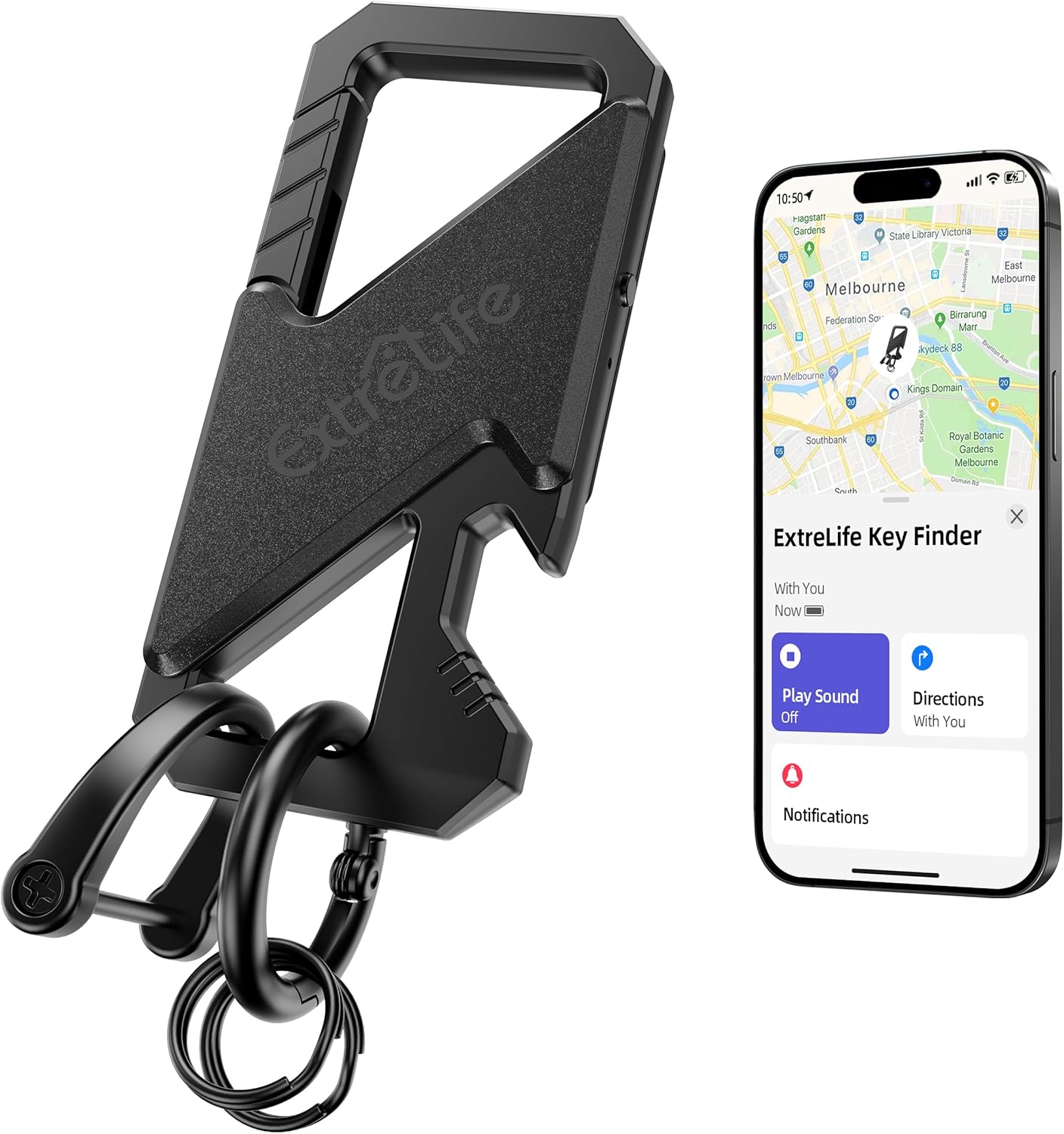 Keychain, Works with Apple Find My, Heavy Duty Keychain Bottle Opener, Carabiner Car Key Chains for Men & Women, Car Key Fob Holder, Anti-Lost Keys Tracker, Smart Keys Finder, Rechargeable, Black