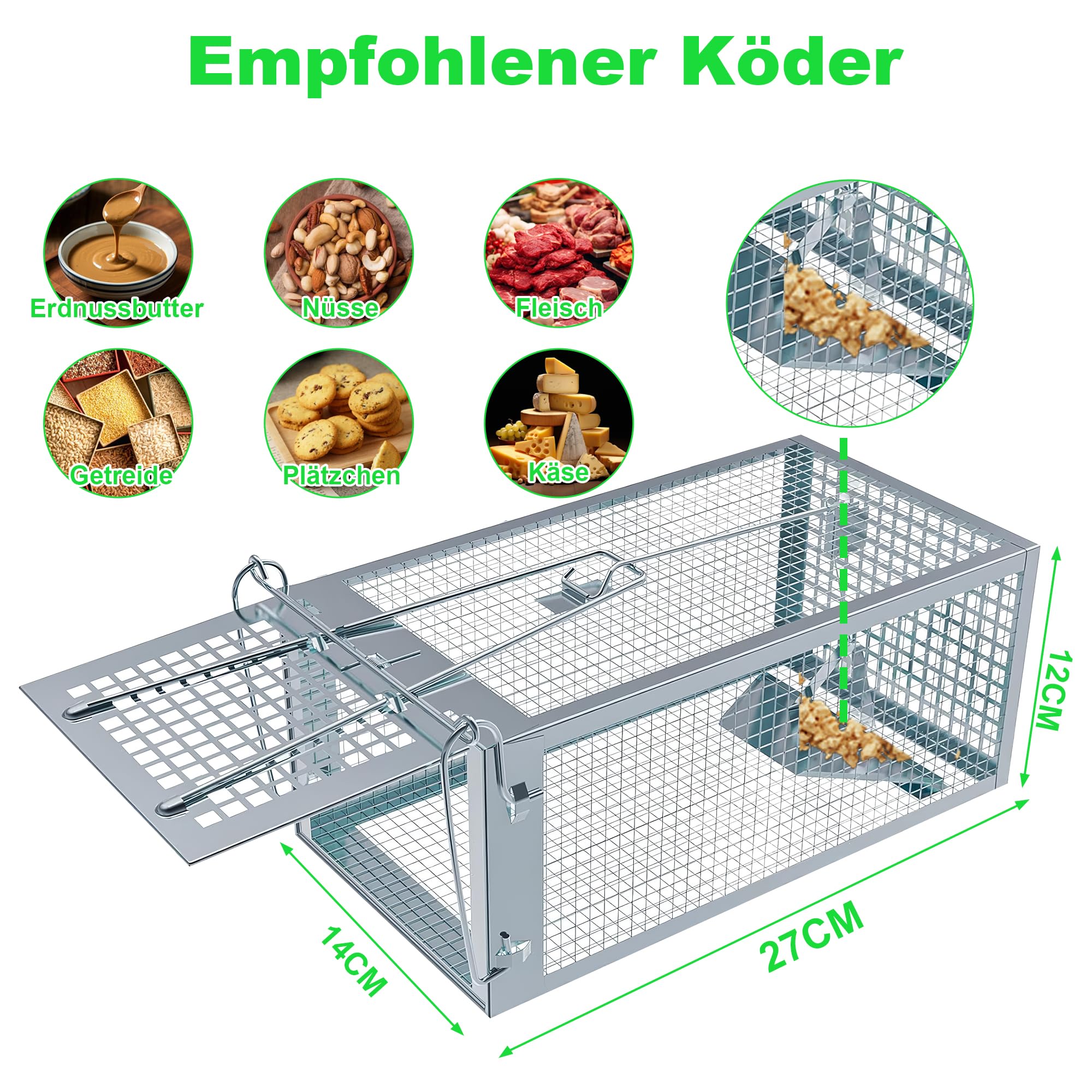Mausefalle Lebend, Rattenfalle Lebendfalle 2er Set XL Groß Tierfalle Wiederverwendbare Mäuse Falle Lebend Käfig für Innen & Aussen, 100% Effektiv & Verletzungsfrei