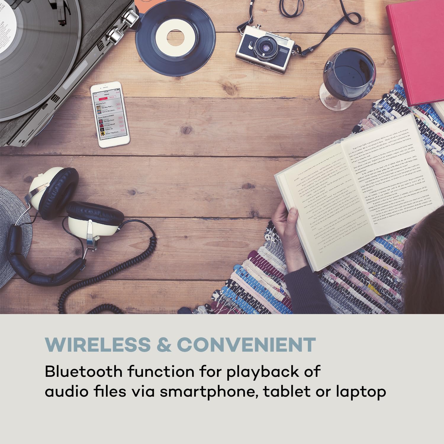 Auna Gramofon do płyt winylowych, Gramofon z głośnikiem, Odtwarzacz CD, USB i radio DAB, w stylu retro, Nowoczesny Record Vinyl Player, z Bluetooth