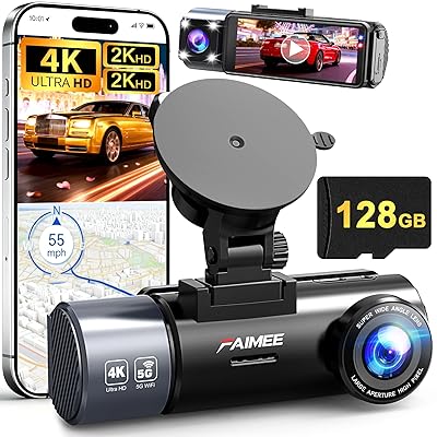 4K Dash Cam Front and Rear with GPS, Upgraded 5.8G WiFi, 3 Channel Dash Camera for Cars, Night Vision, WDR, 160°Wide Angle, 24H Parking Monitor, Emergency Lock,(128GB Card Included)