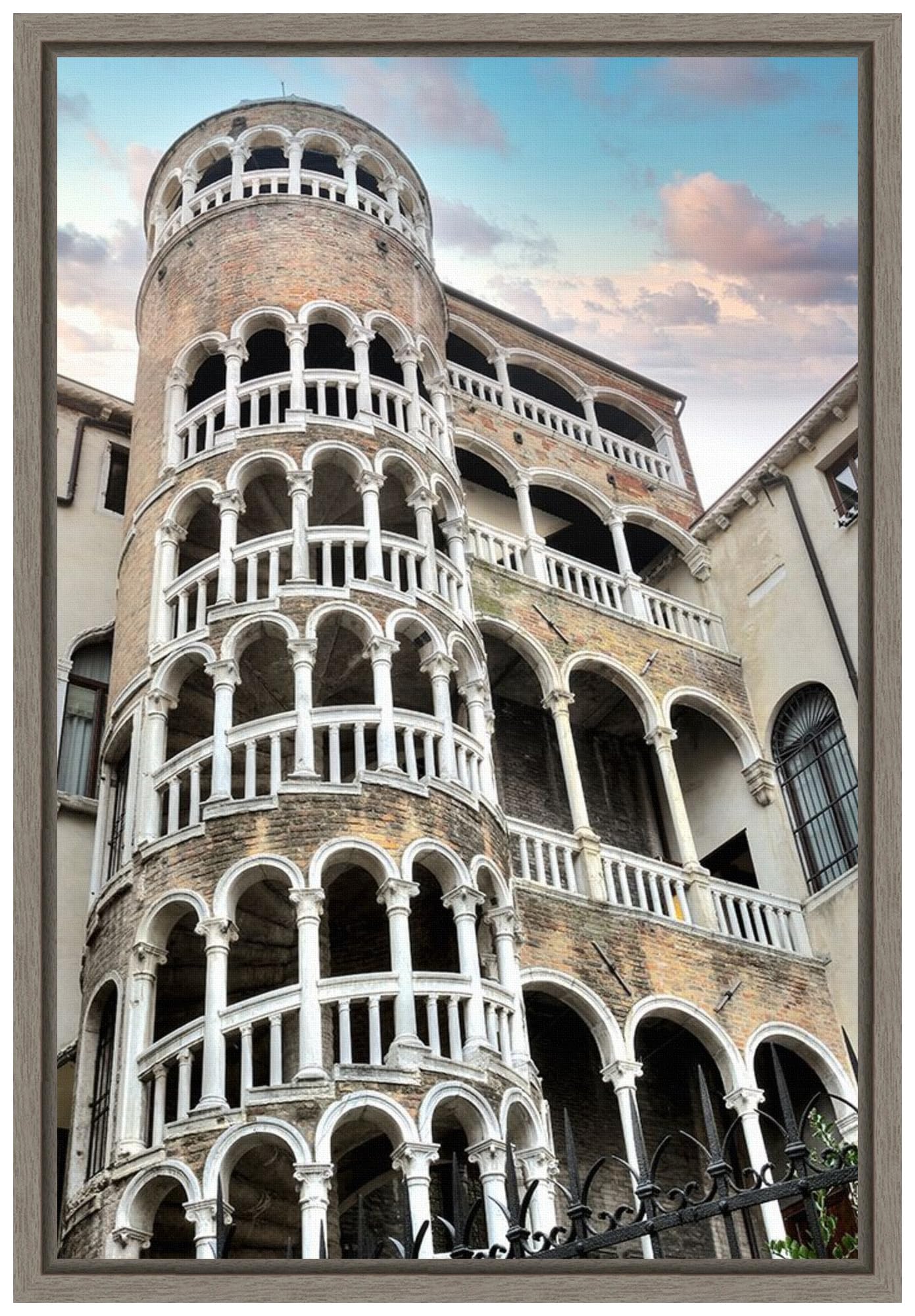 Amanti Art Framed Canvas Wall Art Print (16x23) Scala Contarini del Bovolo #1 by Alan Blaustein Float Framed Canvas Art for Wall Decor, Living Room, Bedroom, Bathroom, Kitchen, Office or Business