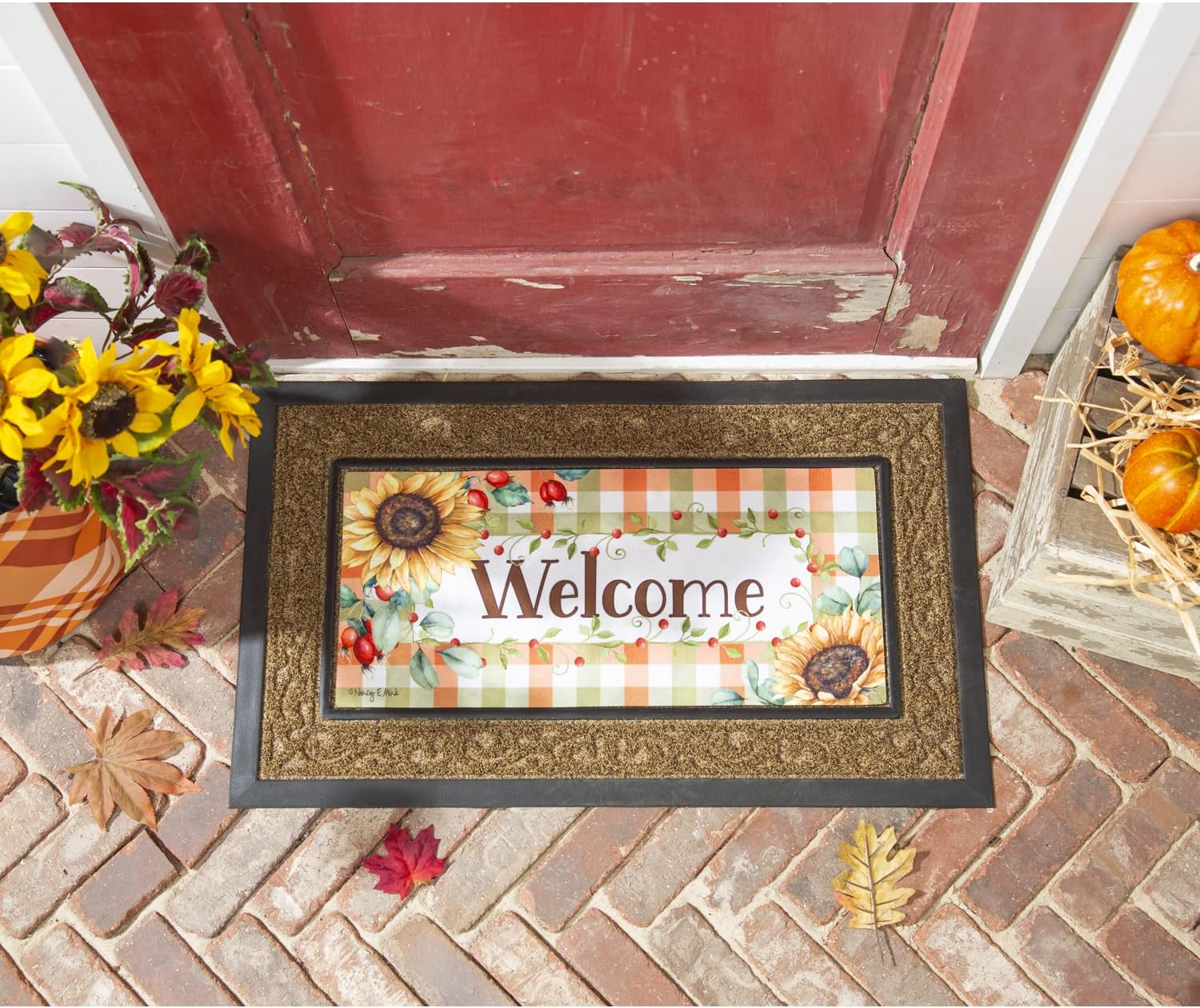Evergreen Flag Seasonal Sassafras Interchangeable Mat and Tray Farmhouse Fall Wreath