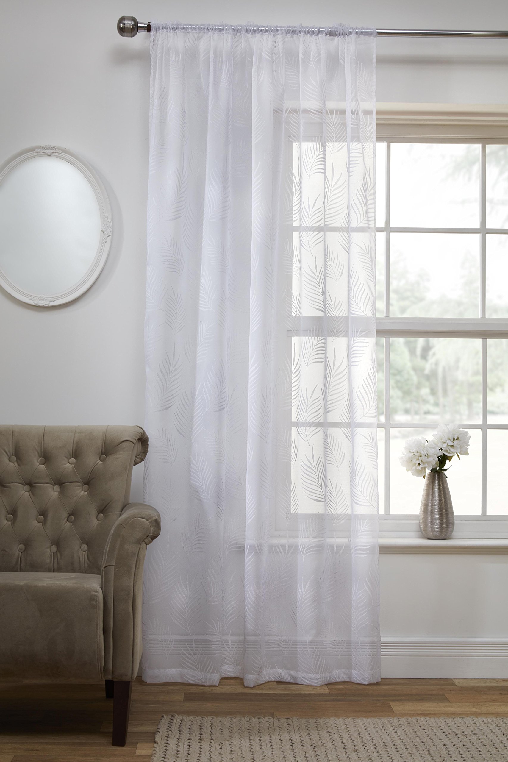 Tyrone Textiles White Fern One Voile Panel 55" X 48" / 140Cm X 122Cm Leaf Feathers