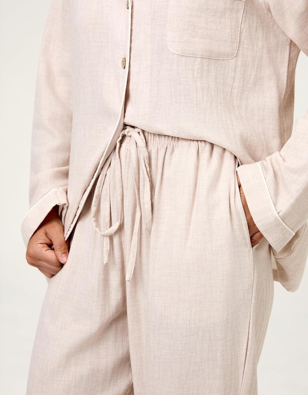 BESTOUCH Women's Pajama Sets 100% Pure Cotton Muslin Linen Feel Sleep Shorts Pjs 2 Piece Soft Sleepwear Lounge Set for Women - Image 8