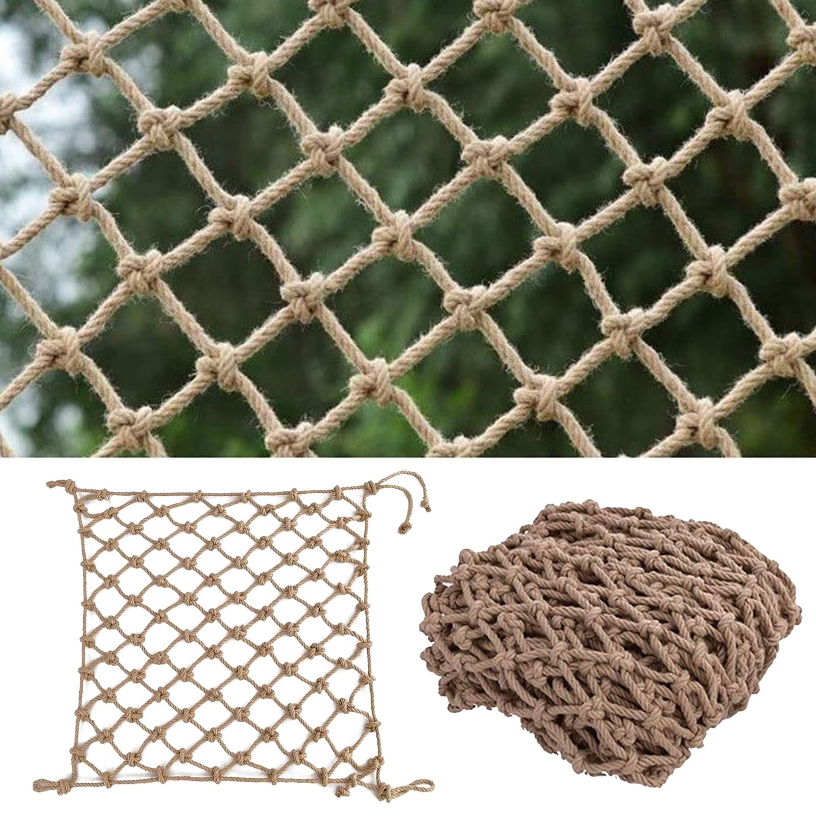Lwjsocp Brown Bird Protection Rope Net, 16X20ft Heavy Duty Climbing Netting For Treehouse & Playground, Cargo Net For Safety On Swing & Balcony (1Cm Rope Diameter)
