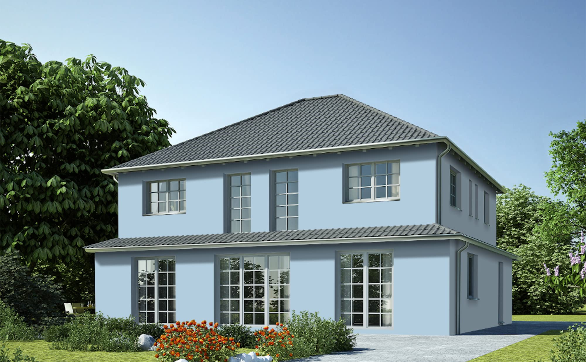 derendo Fassadenfarbe Blau EXTRA silikonharzverstärkt aussen Taubenblau 5l | Für Putz Beton, Abperleffekt, wasserabweisend, UV-beständig, hohe Deckkraft, rissfüllend, diffusionsoffen, Made in Germany