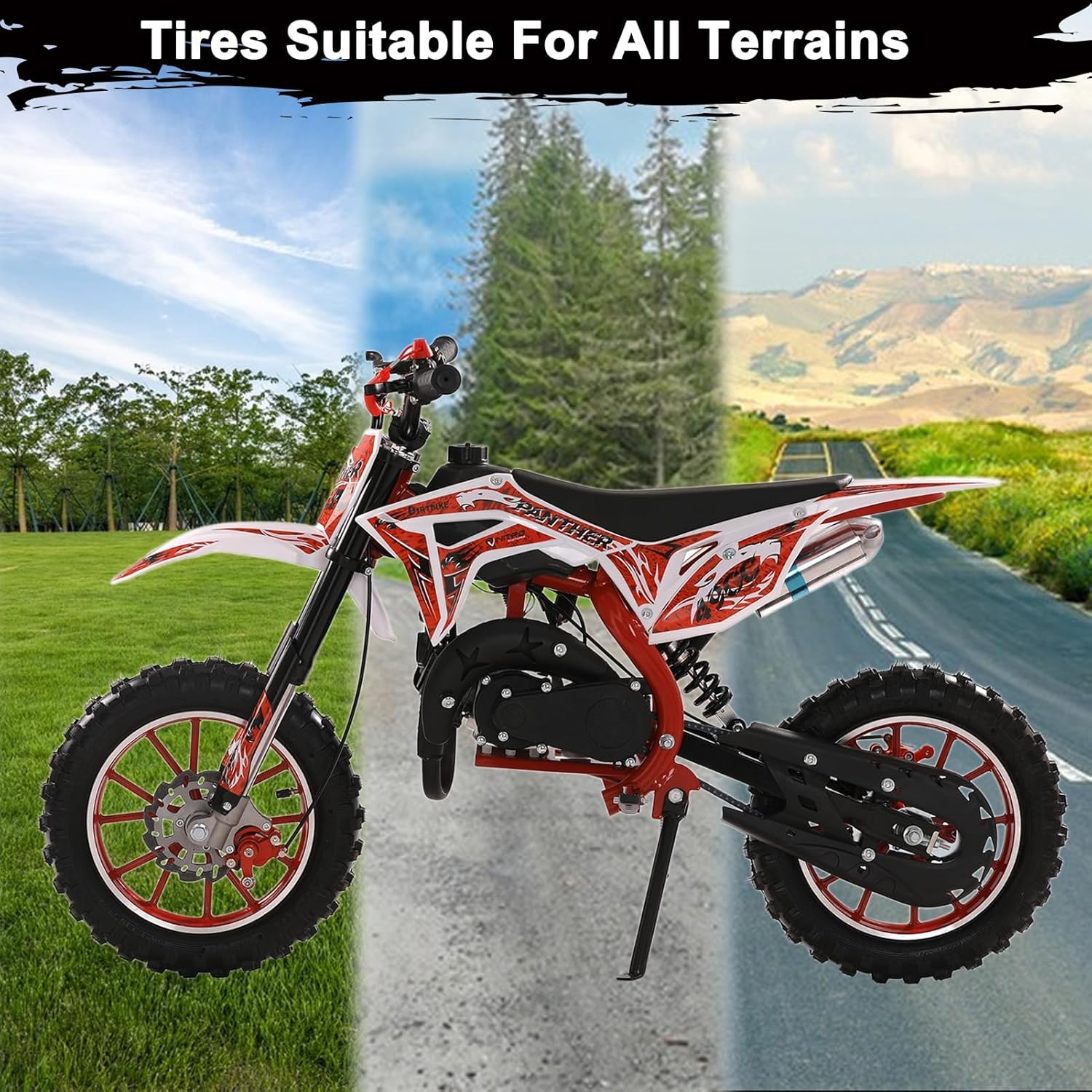 Upgrade 50cc Kids Dirt Bike, 2-Stroke Gas Powered Dirt Bike with Dual Disc Brakes Reinforced Chain Guard & Anti-Slip Tires Mini Dirtbike for Kids 8-14 40KM/H 150kg Load Green