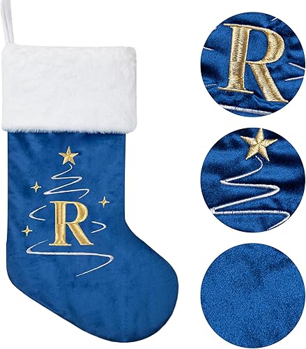 Miniatura 4 de GEX Medias de Navidad con monograma con letras personalizadas para bordado familiar, satén de seda con piel sintética suave, adornos de árbol de