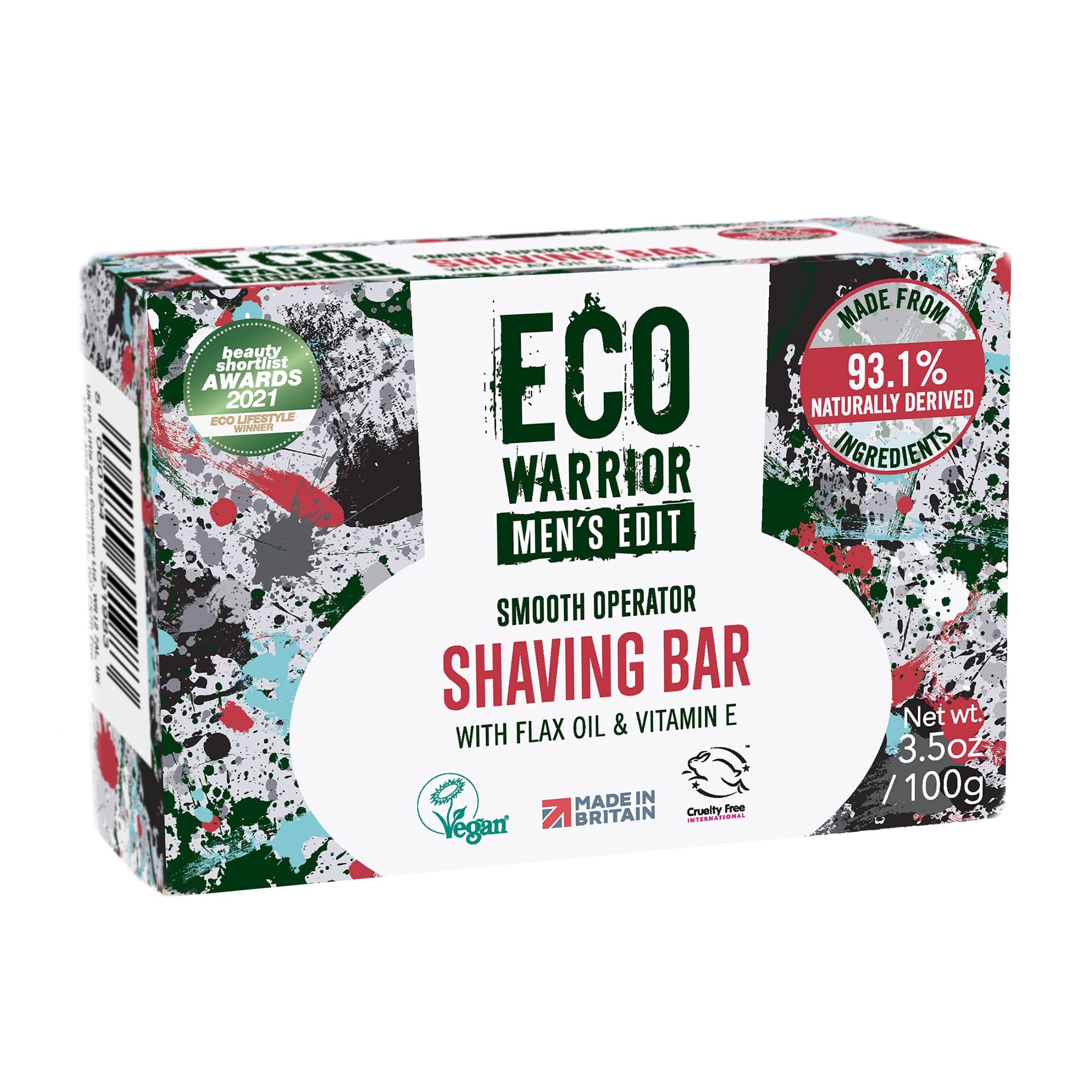 Eco Warrior Men's Shaving Soap Bar | Coconut & Flax Oil With a Blend of Cedarwood, Birch Tar & Patchouli Essential Oils | Vegan, Cruelty Free, eco friendly | No SLS or Parabens | 100g[Amazon-developed Certification] Compact by Design
