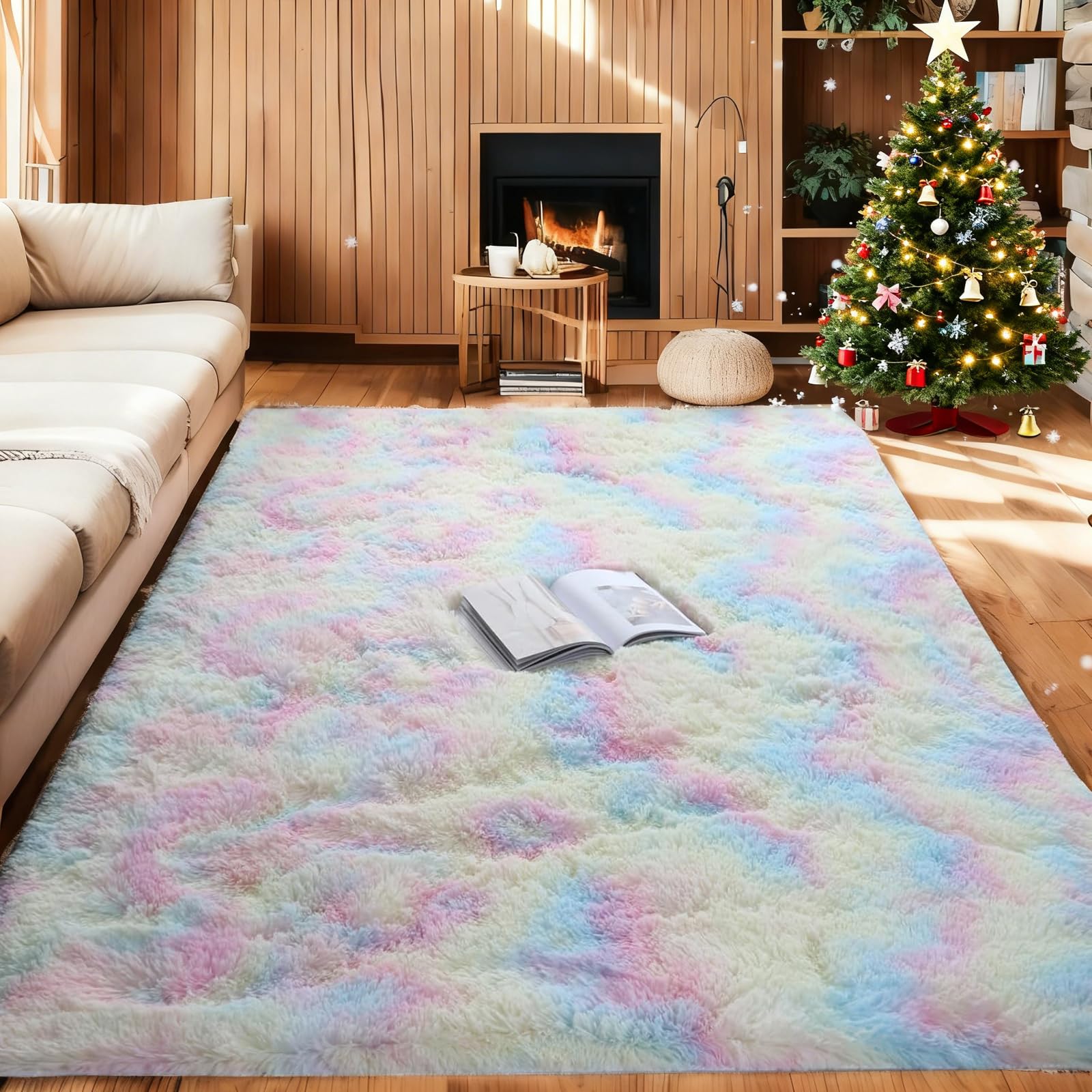 Tapis shaggy 225 x 240 cm tie dye grand format avec dessous antidérapant