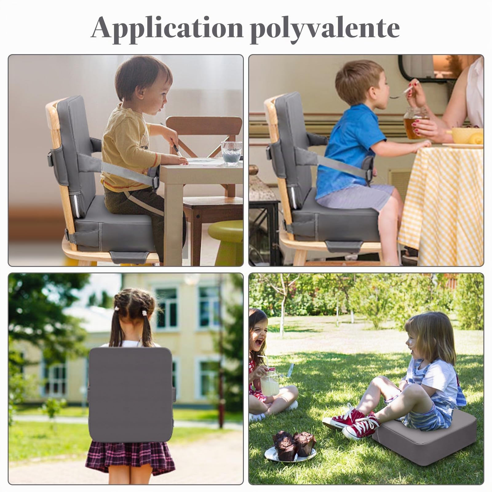 Rehausseur Chaise Enfant PU Lavable Rehausseur Chaise Bebe Antidérapant Rehausseur De Chaise Coussin Rehausseur Chaise Enfant Portable avec Dossier et Sangles de Sécurité Réglables en 3 points