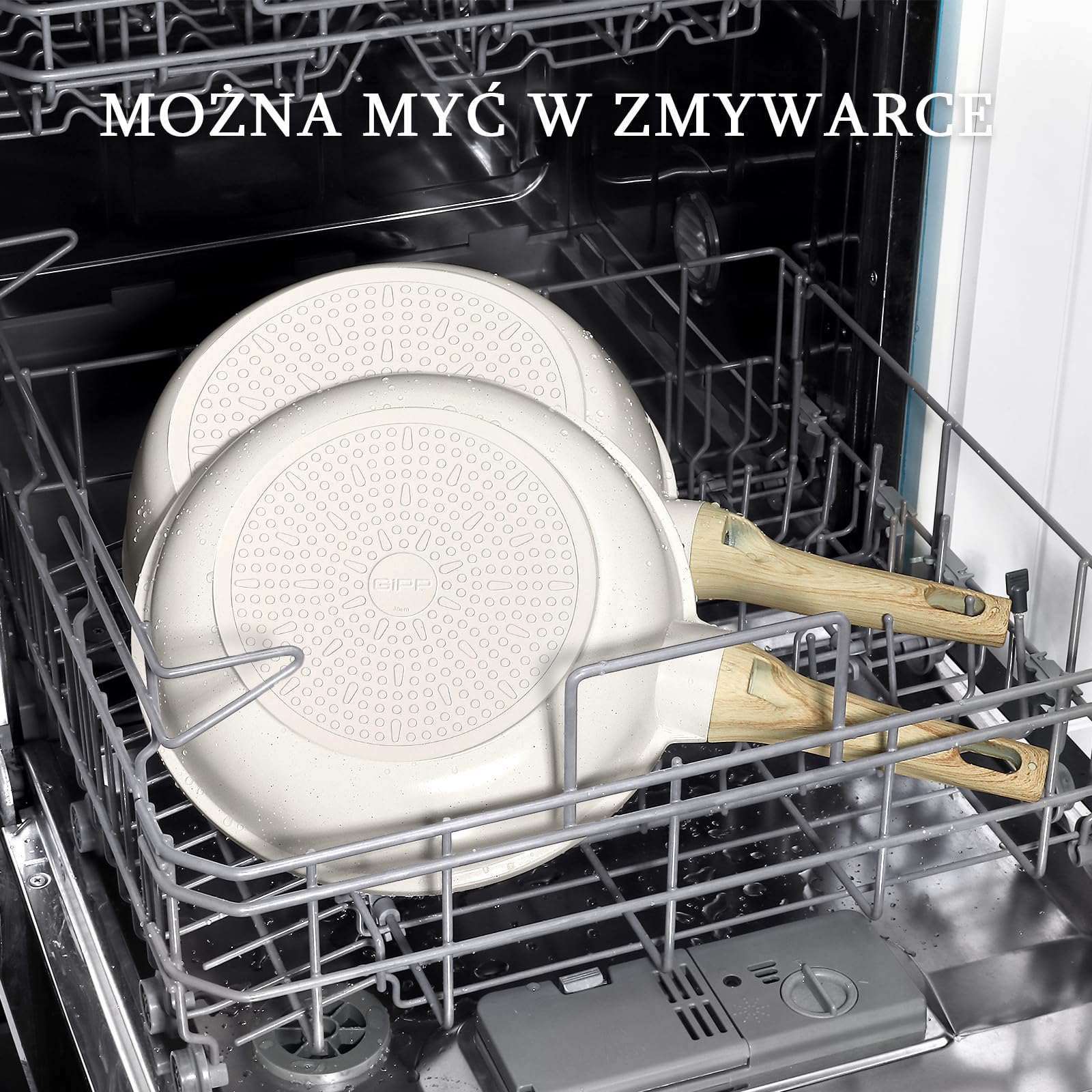 GiPP Ceramiczna patelnia nieprzywierająca, Zdrowa i nietoksyczna patelnia do smażenia, kompatybilna z indukcją, bez PFAS i PFOA, nadaje się do zmywarki (biały, 24+26+28cm)